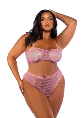 Think Pink Plus Size Rhinestone Tube 2-Piece Short Set - Pink