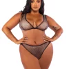 Think Pink Plus Size Rhinestone Bralette 2-Piece Short Set - Black