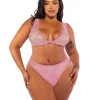Think Pink Plus Size Rhinestone Bralette 2-Piece Short Set - Pink