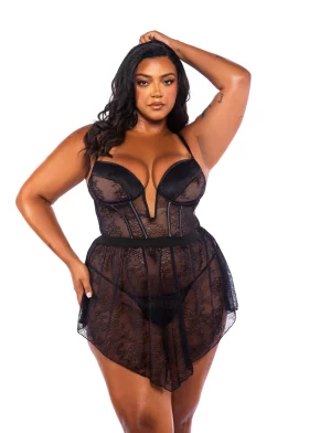 Belle Noir Plus Size Babydoll 2-Piece Set