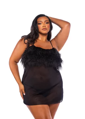 Amelia Plus Size 2-Piece Feather Babydoll
