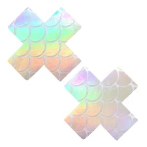 Mystical Mermaid White Iridescent Holographic X Factor Nipple Cover Pasties