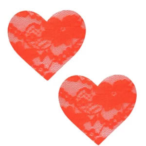 Neon Orange Creamsicle Lace UV I Heart U Nipple Cover Pasties