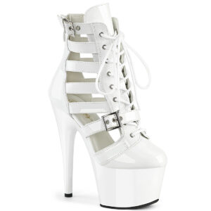 7" Heel, 2 3/4" PF Strappy Lace-Up Cage Bootie, Back Zip