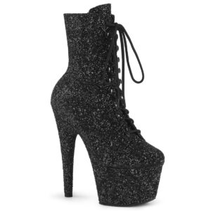 7" Heel, 2 3/4" PF Lace-Up Glitter Ankle Boot, Side Zip