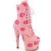 7" Heel, 2 3/4" PF Lace-Up Lips Print Ankle Boot, Side Zip