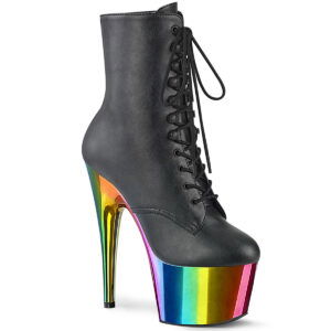 *7" Heel, 2 3/4" Chromed PF Lace-Up Ankle Boot, Side Zip