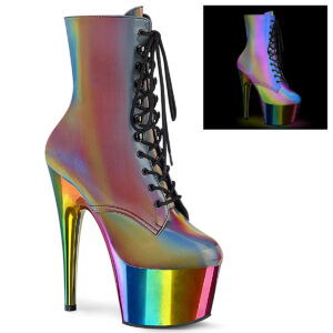 *7" Heel, 2 3/4" Chromed PF Lace-Up Ankle Boot, Side Zip
