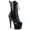 7" Heel, 2 3/4" PF Holographic Lace-Up Ankle Boot, Side Zip