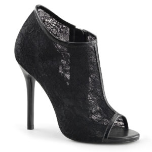 **5" Heel, Open Toe Bootie w/ Lace Overlay Lace Mesh