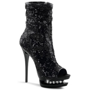 6" Heel, 1 1/2" PF Sequined Open Toe Ankle Boot
