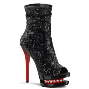 *6" Heel, 1 1/2" PF Two Tone Sequined Open Toe Ankle Boot