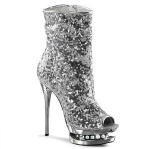 *6" Heel, 1 1/2" PF Sequined Open Toe Ankle Boot