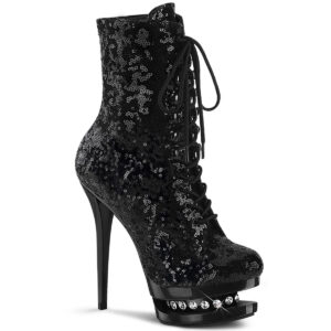 *6" Heel, 1 1/2" PF Lace-Up Sequined Ankle Boot, Side Zip