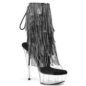 6" Heel, 1 3/4" PF Open Toe/Heel Lace-Up Fringe Ankle Boot