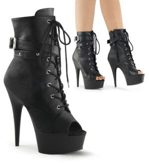 6" Heel, 1 3/4" PF Peep Toe Lace-Up Ankle Boot, Side Zip