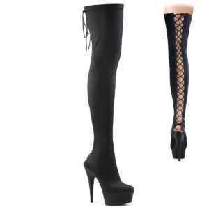 6" Heel, 1 3/4" PF Back Lace-Up Thigh Boot, Side Zip