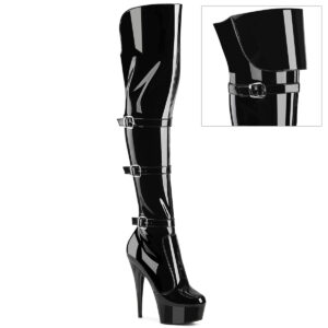 6" Heel, 1 3/4" PF Triple Buckle Strap OTK Boot, Side Zip