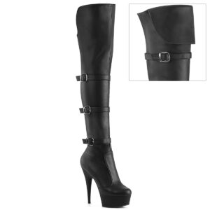 6" Heel, 1 3/4" PF Triple Buckle Strap OTK Boot, Side Zip
