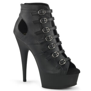 6" Heel, 1 3/4" PF Buckle Strap Cage Bootie, Back Zip