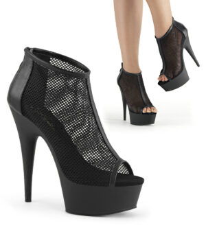 6" Heel, 1 3/4" PF Peep Toe Mesh Bootie, Back Zip