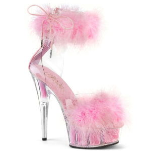 6" Heel, 1 3/4" PF Marabou Fur Ankle Cuff Sandal, Back Zip