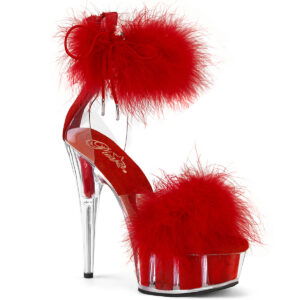 6" Heel, 1 3/4" PF Marabou Fur Ankle Cuff Sandal, Back Zip