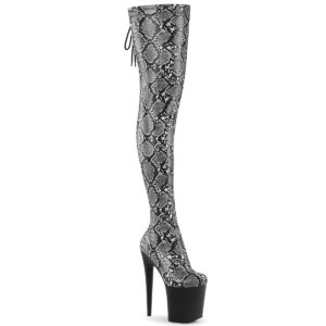 8" Heel, 4" PF Stretch Snake Print Pull-On Thigh Boot