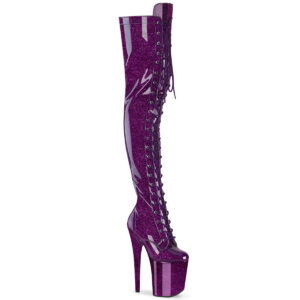 8" Heel, 4" PF Lace-Up Stretch Thigh Boot, Side Zip