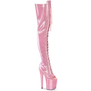 8" Heel, 4" PF Peep Toe Lace-Up Thigh Boot, Side Zip