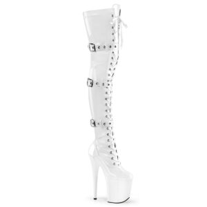 8" Heel, 4" PF Lace-Up Front Thigh High Boot, Side Zip