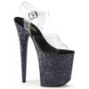 8" Heel, 4" PF Ankle Strap Sandal w/Holographic Glitter Cov