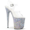 8" Heel, 4" PF Ankle Strap Sandal w/ Glitter Bottom