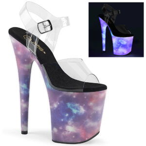 8" Heel, 4" PF Ankle Strap Sandal w/ Reflective Effect