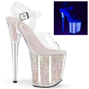 8" Heel, 4" PF Ankle Strap Sandal w/Glitter Inserts