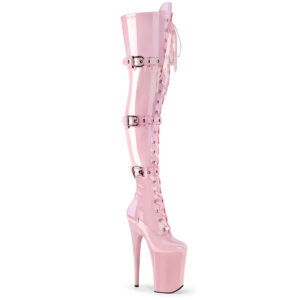9" Heel, 5 1/4" PF Buckled Lace Up Thigh Boot, Side Zip