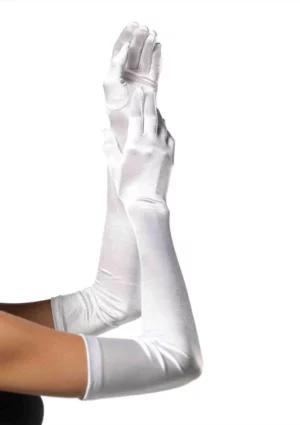 Extra Long Satin Gloves - White