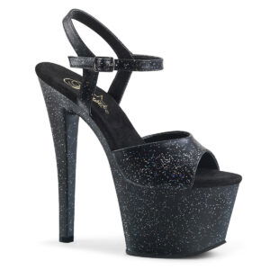 7" Heel, 2 3/4" PF Heel Ankle Strap Sandal w/Mini Glitter