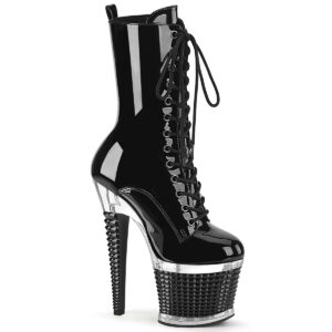 7" Heel, 3" Textured PF Lace-Up Front Ankle Boot, Side Zip